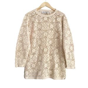 Fenn Wright Manson Crochet Ivory Tunic Sweater Open Knit